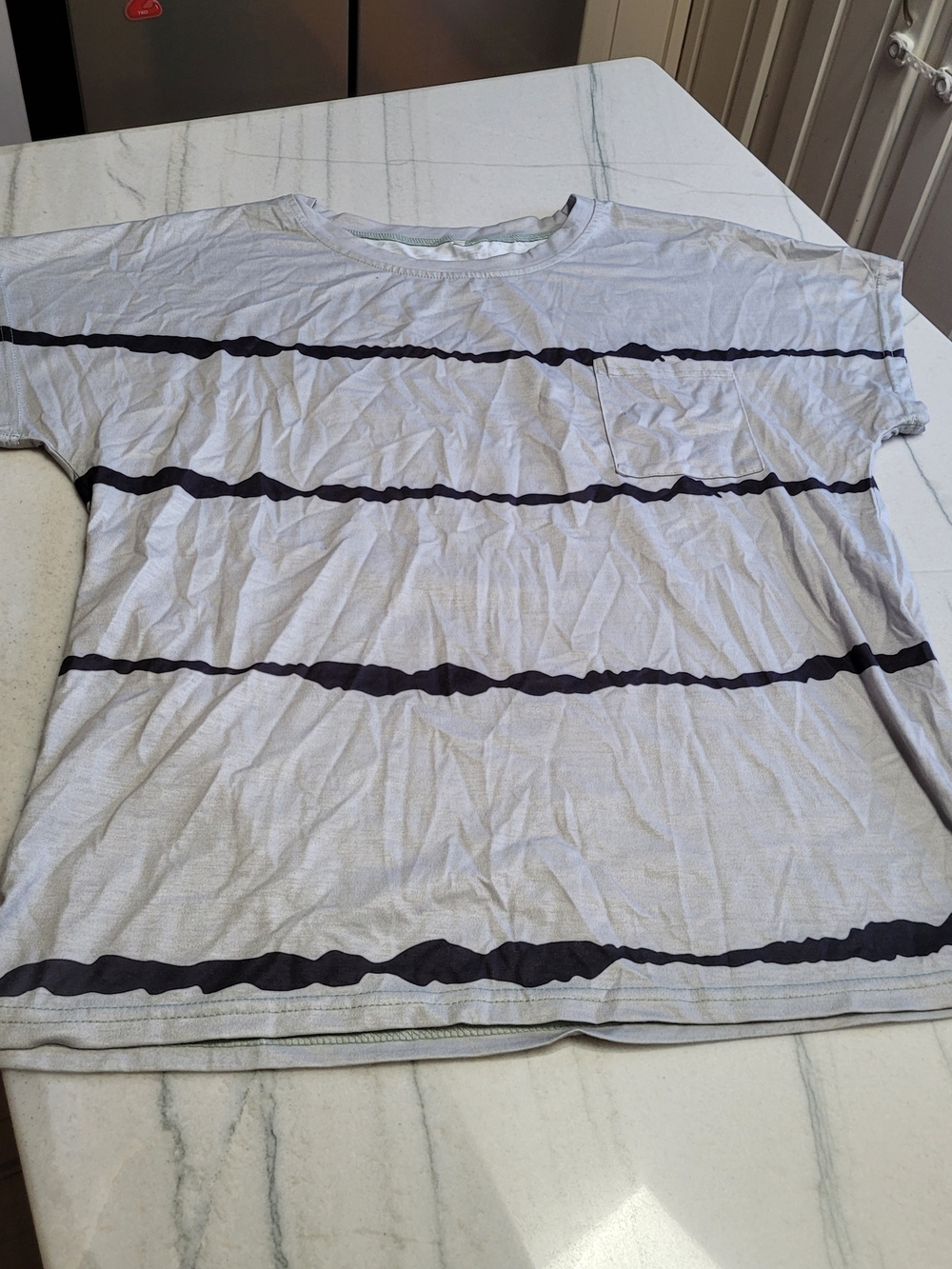Light Gray Short-Sleeve Tee with Black Horizontal Stripes